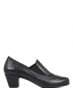 Pavers Black Ladies Leather Heeled Shoes
