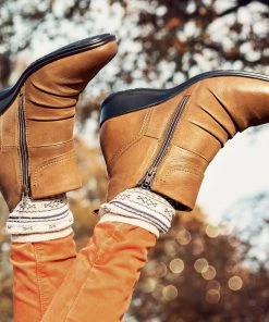 Pavers Tan Ladies Dual Zip Leather Ankle Boots