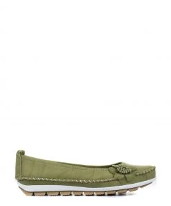 Pavers Green Lime Ladies Wide Fit Casual Leather Flat Pumps