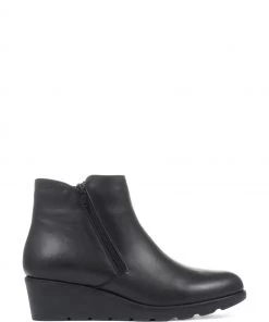 Pavers Black Leather Ladies Wedge Ankle Boots