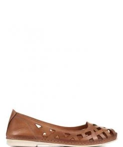 Pavers Womens Tan Cream Cut Out Leather Ballerina Pumps -Pavers Sales Shop unnamed file 2688