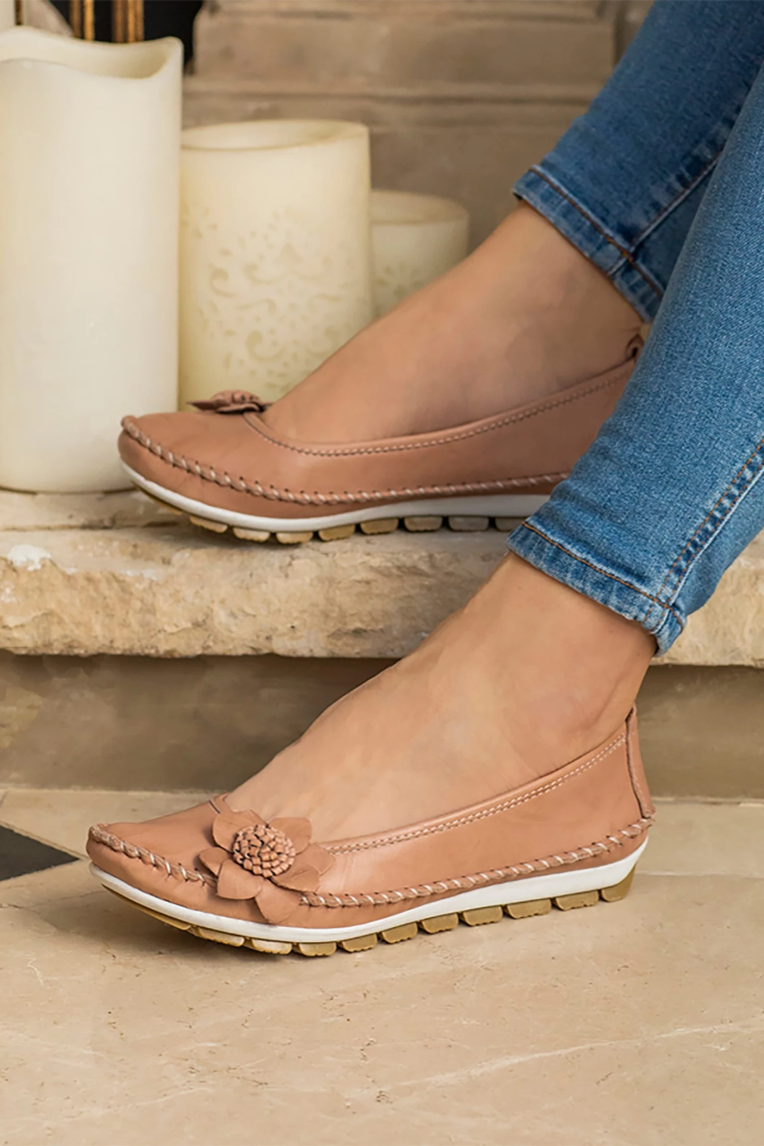 Pavers Natural Ladies Wide Fit Casual Leather Flat Pumps 6 Pavers Natural Ladies Wide Fit Casual Leather Flat Pumps - Image 6