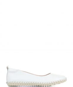 Pavers White Leather Ballet Pumps