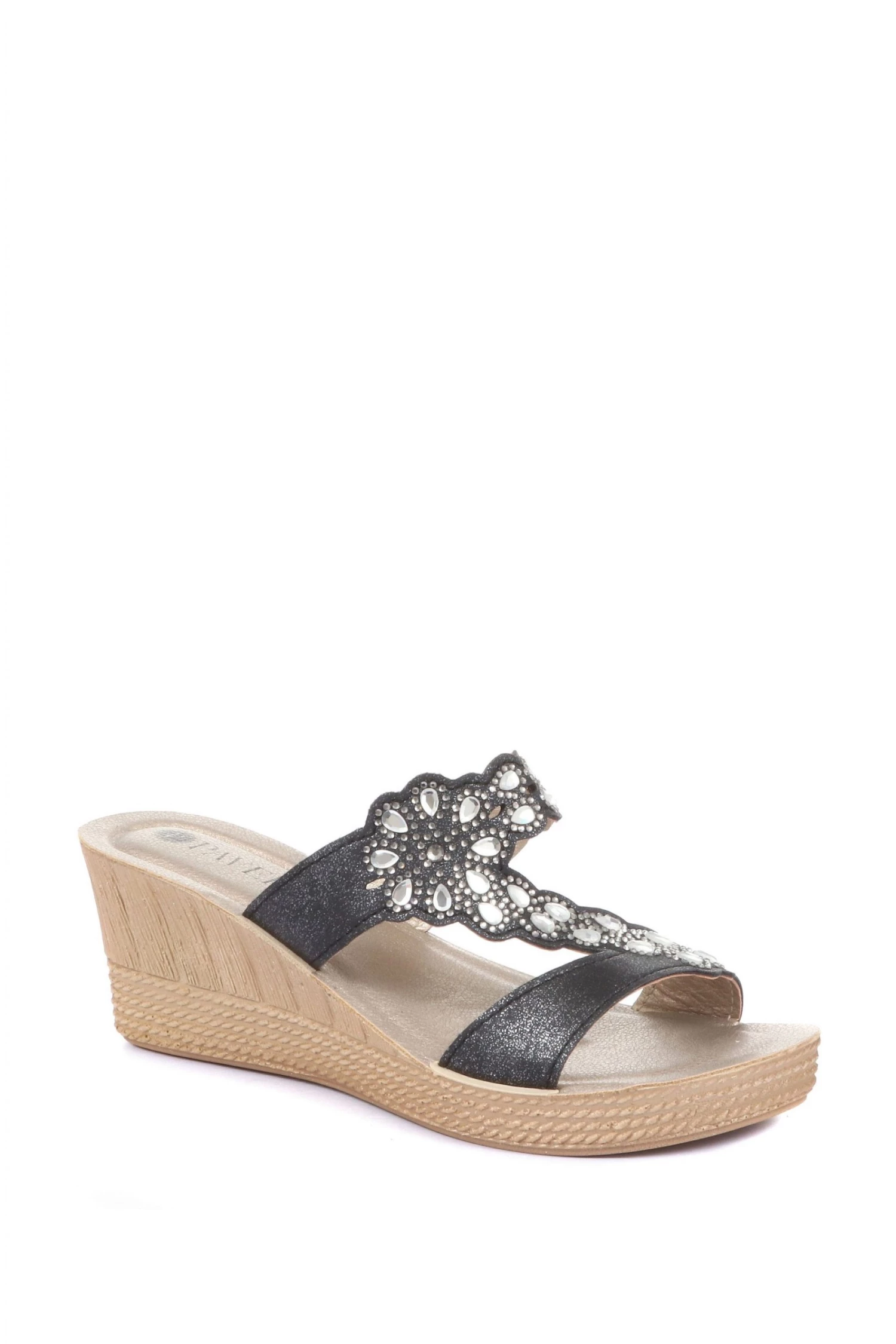 Pavers Ladies Black Wedge Mule Sandals 2 Pavers Ladies Black Wedge Mule Sandals - Image 2