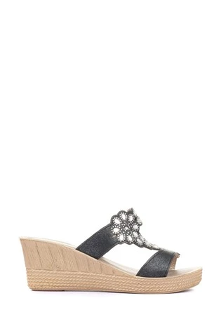 Pavers Ladies Black Wedge Mule Sandals 6 Pavers Ladies Black Wedge Mule Sandals - Image 6