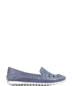 Pavers Blue Leather Slip-On Pumps