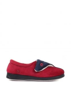 Pavers Red Ladies Touch Fastening Full Slippers With Permalose Sole