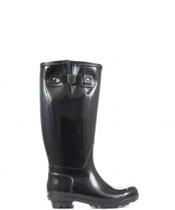 Pavers Ladies Black Patent Fleece Lined Wellies