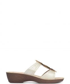 Pavers Ladies Gold Embellished Mule Sandals