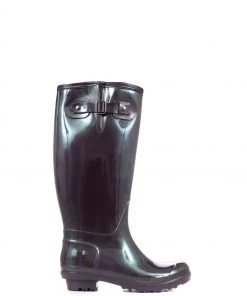 Pavers Ladies Burgundy Red Patent Fleece Lined Wellies