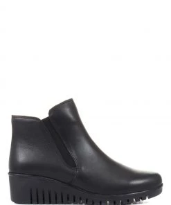 Pavers Ladies Black Wedge Leather Chelsea Boots