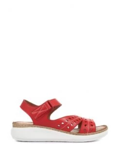 Pavers Red Ladies Leather Touch Fasten Cut Out Sandals -Pavers Sales Shop unnamed file 2986
