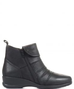 Pavers Black Ladies Dual Zip Leather Ankle Boots