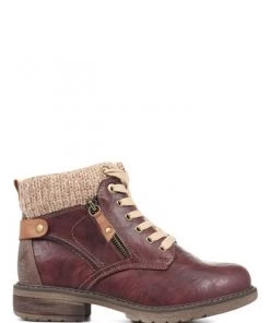 Pavers Womens Red Knitted Cuff Ankle Boots -Pavers Sales Shop unnamed file 398