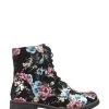 Pavers Black Pink Floral Ladies Lace-Up Ladies Ankle Boots
