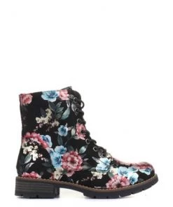 Pavers Black Pink Floral Ladies Lace-Up Ladies Ankle Boots -Pavers Sales Shop unnamed file 543