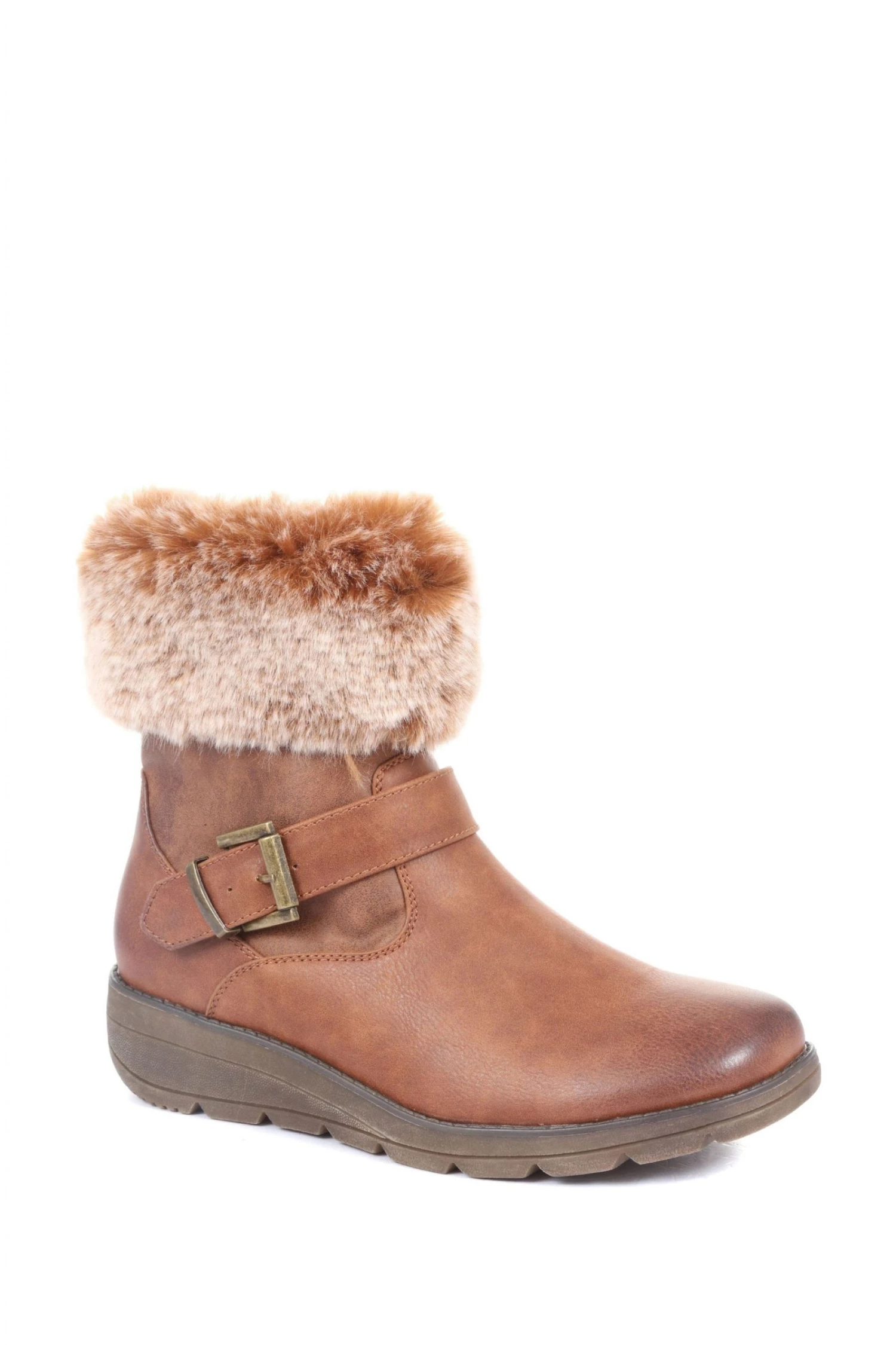 Pavers Brown Faux Fur Trimmed Ankle Boots 2 Pavers Brown Faux Fur Trimmed Ankle Boots - Image 2