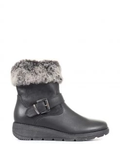 Pavers Black Faux Fur Trimmed Ankle Boots