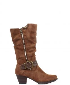 Pavers Tan Ladies Lightweight Calf Boots With Buckle
