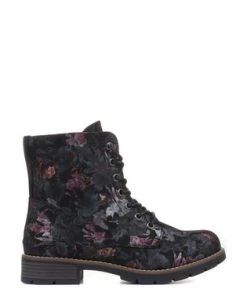 Pavers Black Floral Ladies Lace-Up Ladies Ankle Boots -Pavers Sales Shop unnamed file 573
