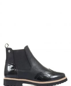 Pavers Black Ladies Brogue Chelsea Boots
