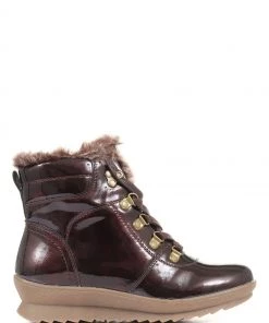 Pavers Red Ladies Patent Hiker Boots