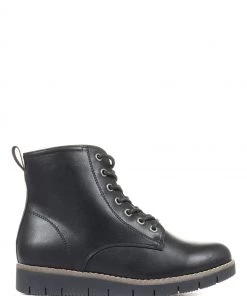 Pavers Black Ladies Faux Leather Lace Up Boots