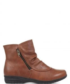 Pavers Womens Tan Cream Zip-Up Ankle Boots