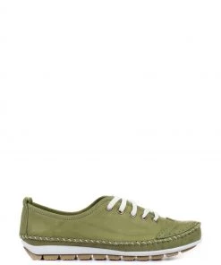 Pavers Green Ladies Leather Lace-Up Trainers