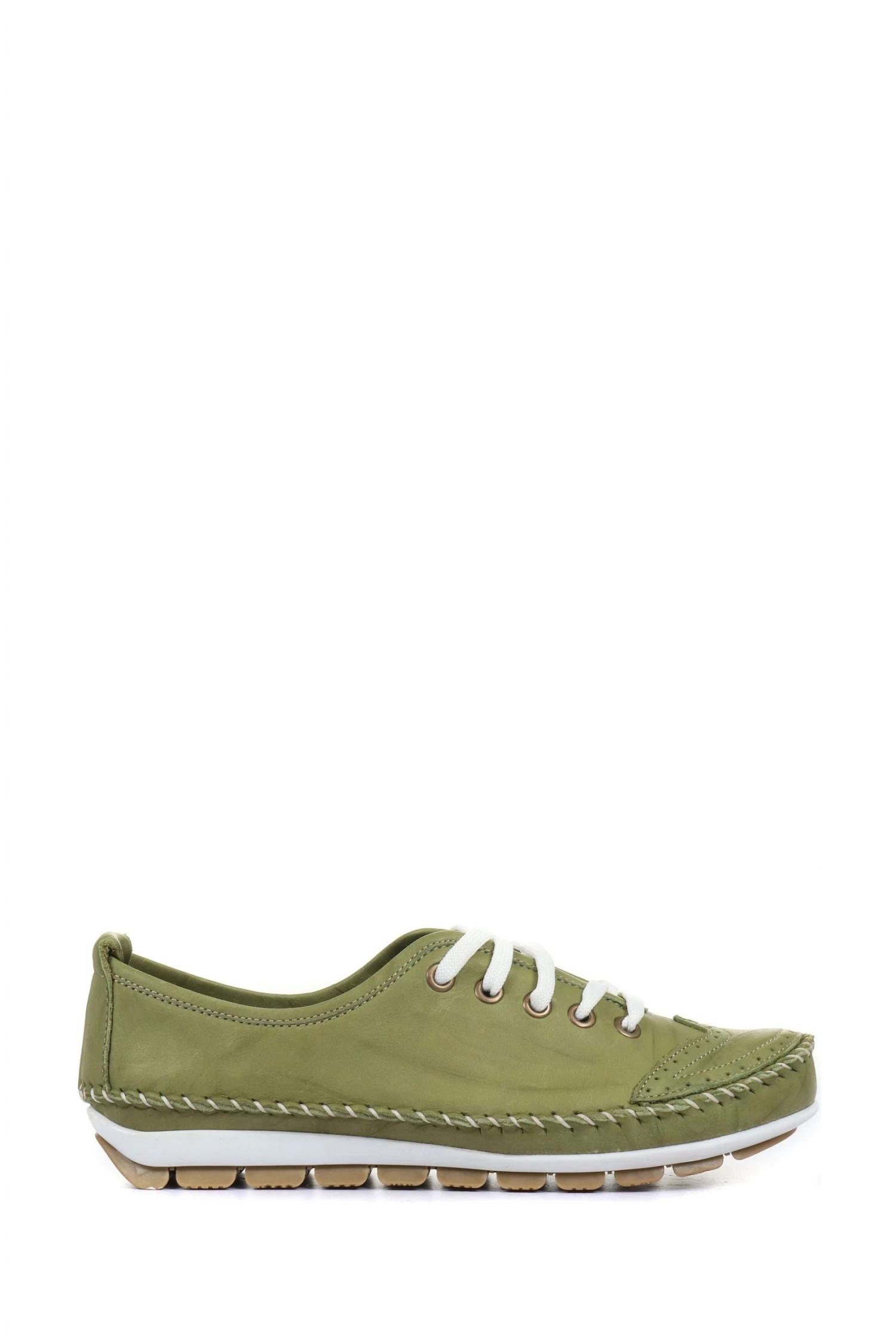 Pavers Green Ladies Leather Lace-Up Trainers 1 Pavers Green Ladies Leather Lace-Up Trainers